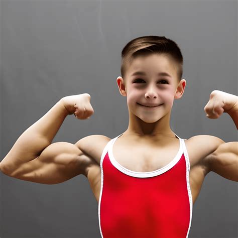 Muscular 13 Year Old Gymnast Flexing Muscles · Creative Fabrica