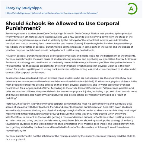 Should Schools Be Allowed To Use Corporal Punishment Essay Example