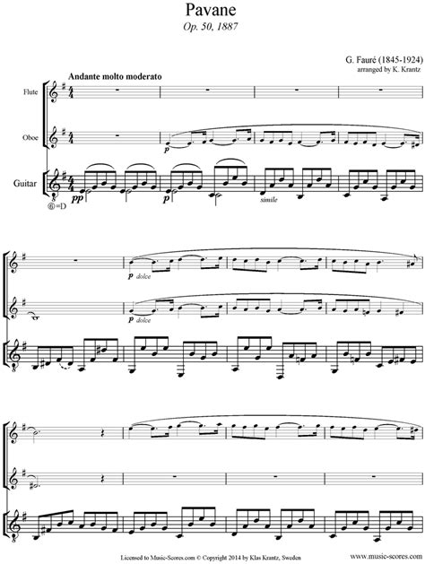 Faure Op50 Pavane Flute Oboe Guitar E Mi Classical Sheet Music