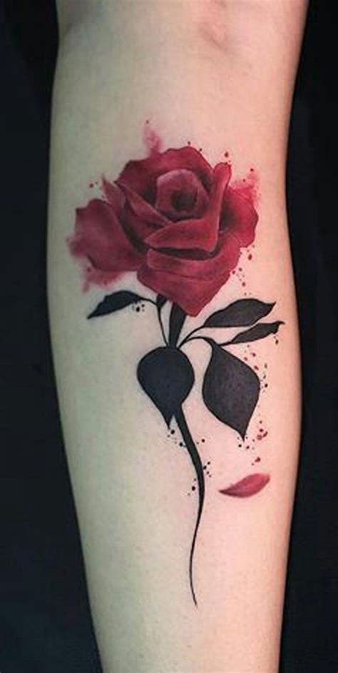 Beautiful Single Red Rose Forearm Tattoo Ideas For Women