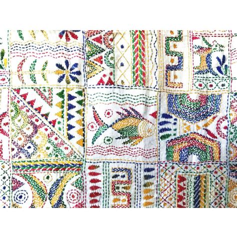 Hand Embroiderd Warli Folk Motifs Kantha Dupatta Kantha Embroidery