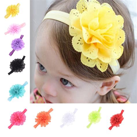 10pcs Baby Girls Floral Headbands Elastic Chiffon Flower Hair Bands
