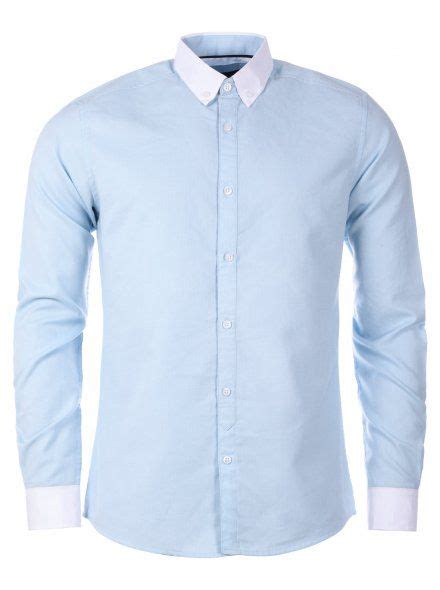 Mens Blue Textured Contrast Collar Casual Shirt Casual Shirts
