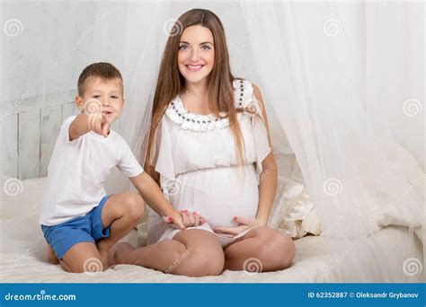 Portrait Of Pregnant Mother And Her Son Stock Image Image Of
