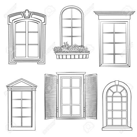 Window Set Different Architectural Style Of Windows Doodle Sketch Stylish Collection Stock Ve