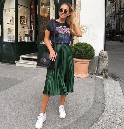 Summer Casual Must Try Rock Band T Shirt And Knife Pleated Midi Skirt