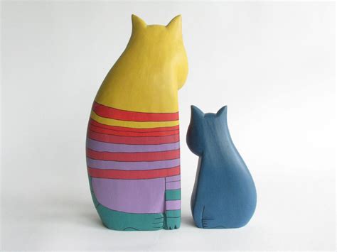 1980s Laurel Burch Colorful Wooden Cat Statues A Pair Edgebrookhouse