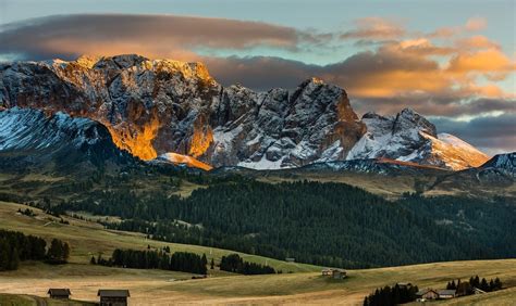 Alps Mountain Sunset Forest Clouds Italy Snowy Peak Trees Grass Green