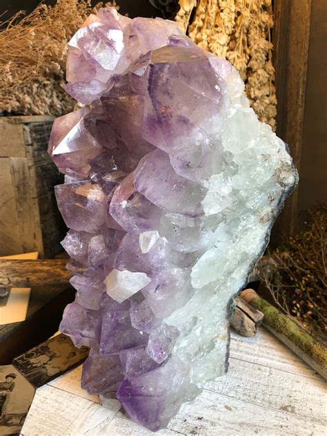 Large Amethyst With Calcite Cluster Raw Crystal Cluster Purple