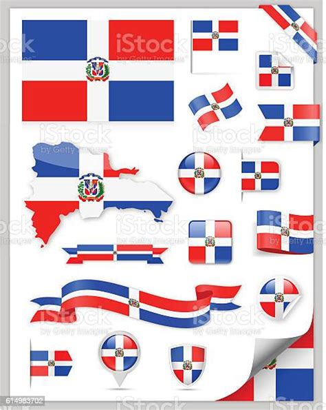 Dominican Republic Flag Set Vector Collection Stock Illustration