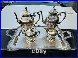 5 Pieces Silver Plated Tea Coffee Set With Large Tray Vintage WM