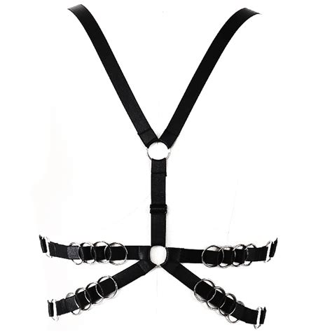 fashion harness bra metal gothic ring bondage lingerie sexy woman body belt edgy bra black