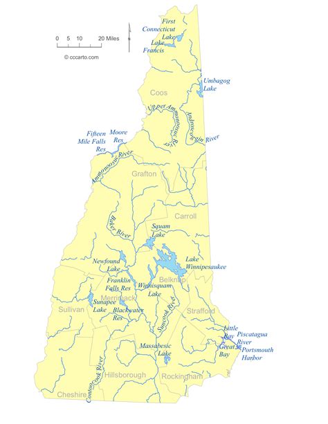 New Hampshire Lakes Map Boston Massachusetts On A Map