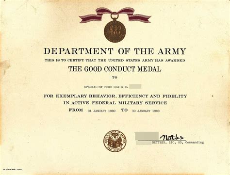 Army Good Conduct Medal Certificate Template