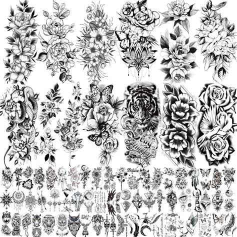 buy 72 sheets temporary tattoos including 12 sheets large sexy flowers fake that look real and