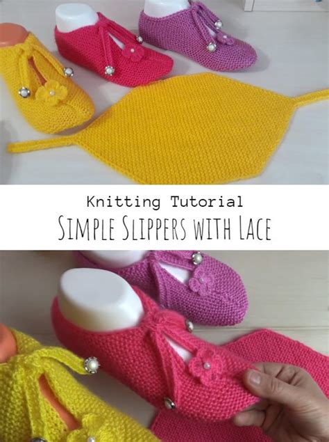 Knit Simple Slippers With Lace