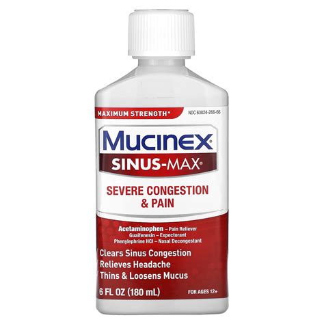 Mucinex Sinus Max Severe Congestion And Pain For Ages 12 6 Fl Oz