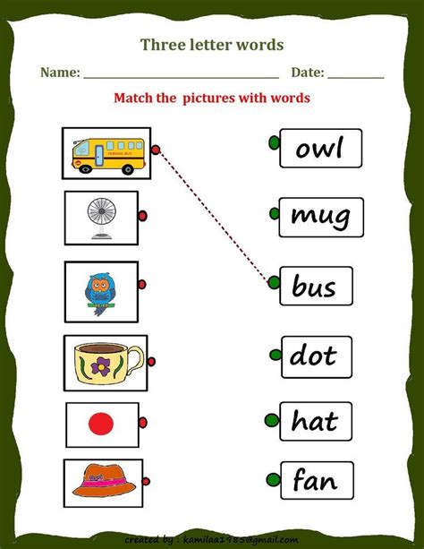 Three Letter Words English Worksheet Read The Words And Match With