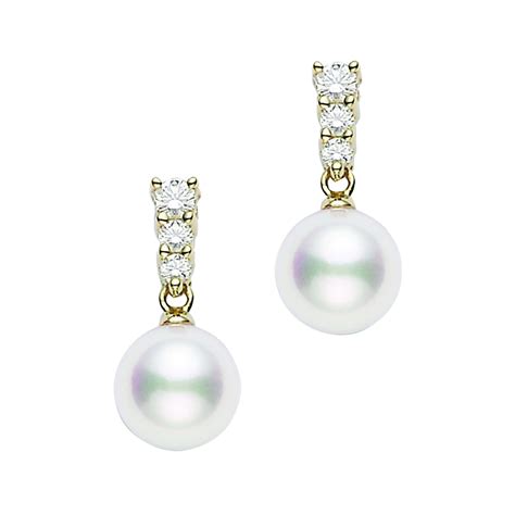 Mikimoto 8mm Akoya Cultured Pearl And Diamond Drop Earrings Pea 642 Dk