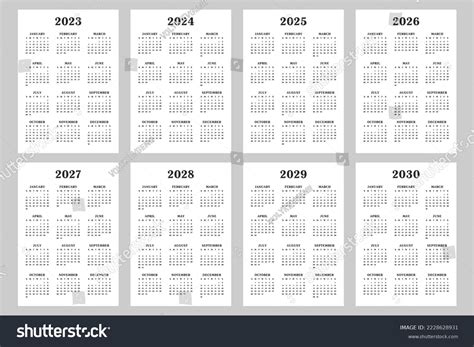 Calendar 2023 2024 2025 2026 2027 2028 Royalty Free Stock