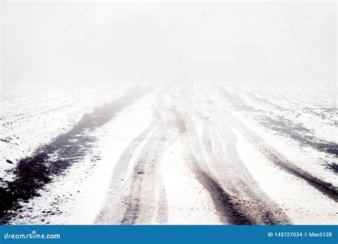 Winter Foggy Road Among Fields In December Stock Photo Image Of Cold