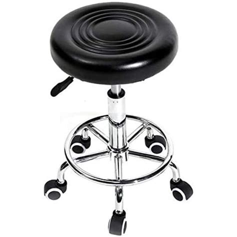 Pu Leather Round Rolling Stool With Foot Rest Swivel Height Adjustment