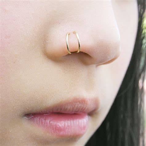 Double Nose Ring For Single Piercing Nose Hoop Twist Nose Etsy