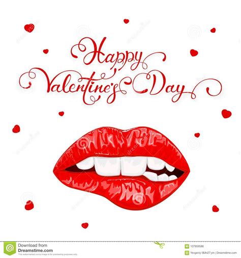 Happy Valentines Day With Red Female Lips Stock Vector Illustration