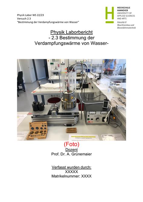 2 3 Studocu Laborbericht 2 3 Verdampfungswärme Versuch 2