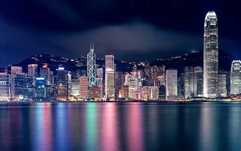 Hd Wallpaper City Buildings At Night Cityscape Hong Kong Harbor