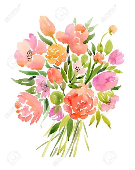Watercolor Bouquet Of Flowers Vector Illustration