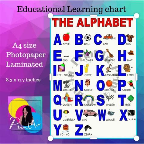 The Alphabet Kids Learning Chart Laminated A4 Shopee Philippines