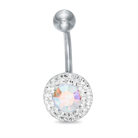 014 Gauge Iridescent Crystal Belly Button Ring In Stainless Steel Belly Body Jewelry