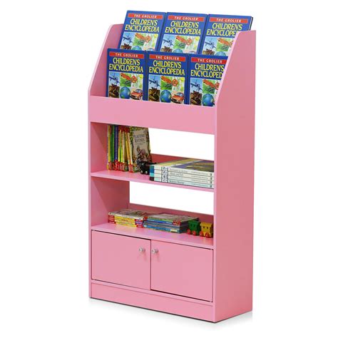 Furinno Kidkanac Kids Bookshelf 4 Tier With Cabinet Pink