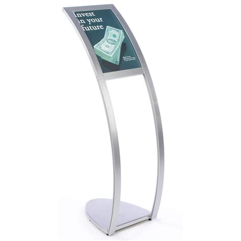 Floor Standing Curved Pedestal Sign Holder For 11 X 17 Signage Silver