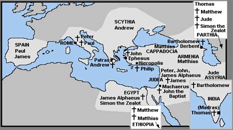 Then And Now Map Traditional Locations Where The Apostles Preached