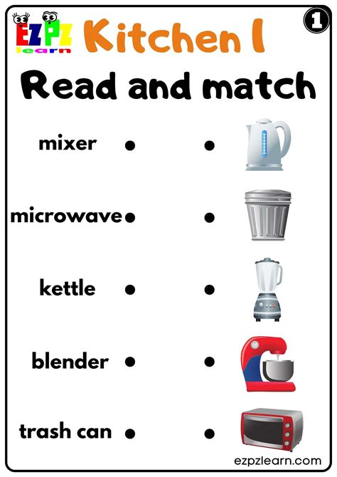 Kitchen Appliances Read And Match Worksheet For Esl Free Pdf Download