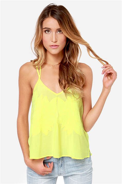 Cute Yellow Top Embroidered Top Mesh Top 3600 Lulus