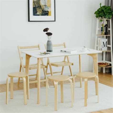 Set Of 4 18 Stacking Stool Round Dining Chair Backless Wood Home