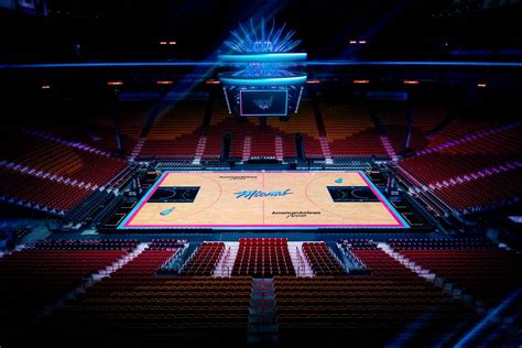 Miami Heat Unveil Vice Themed Basketball Court Miami Herald