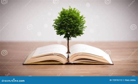 Tree Growing From An Open Book Stock Photo Image Of Recycling