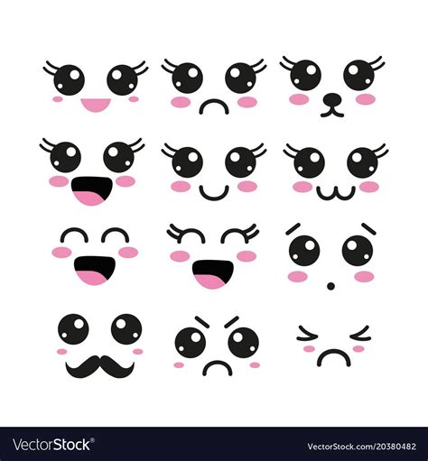 Vector Illustration With Kawaii Faces In Flat Style Download A Free