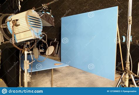 Blue Screen Backdrop And Big Led Studio Light Stock Photo Image Of