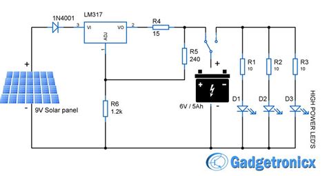 The circuit diagram of an automatic street light controller circuit is explained in this post. Solar powered LED light circuit | Solar panels, Solar powered led lights, Solar charger