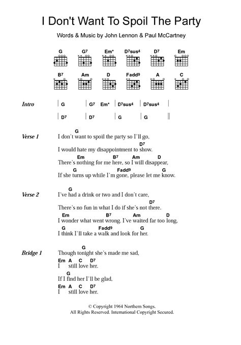 I Dont Want To Spoil The Party By The Beatles Guitar Chordslyrics Guitar Instructor