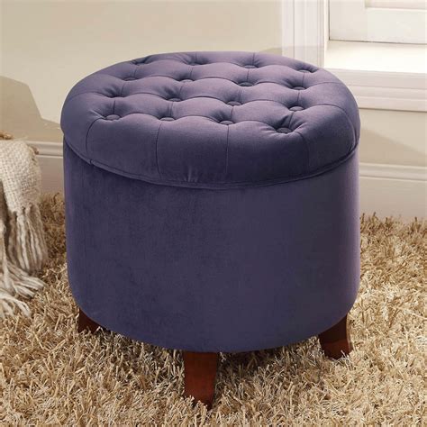 Velvet Tufted Round Ottoman With Storage Deep Purple — Homepop Furniture