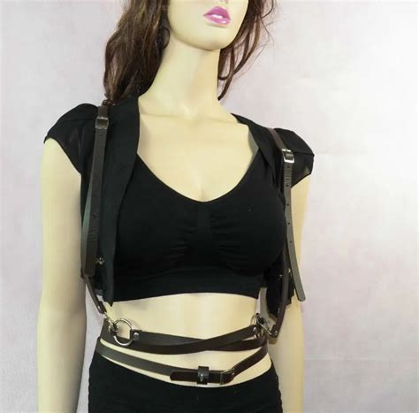 Gothic Suspender Women Leather Harness Sex Punk Cross Sculpting Body Waist Belt Handmade Female