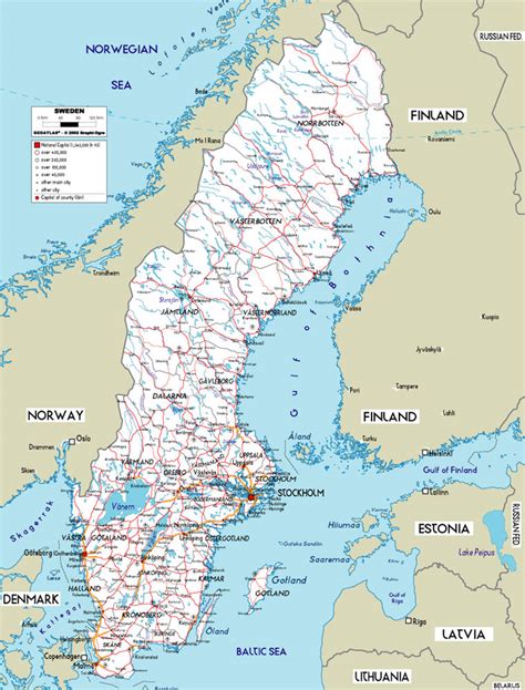 Large Road Map Of Sweden