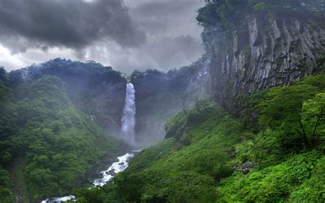 Jungle Waterfall Rocks Sky Clouds Storm Wallpaper 1920x1200