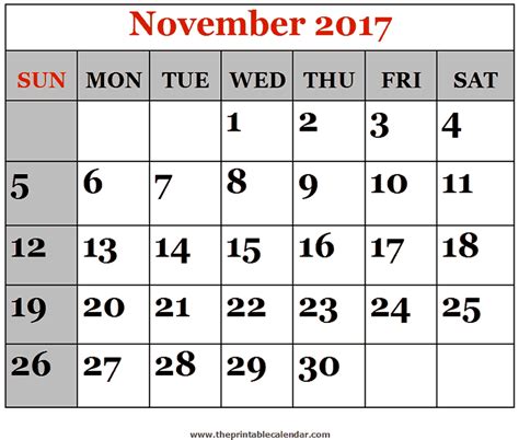 November 2017 Printable Calendars